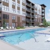 A pool on the backside of the building
