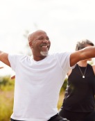a man stretching