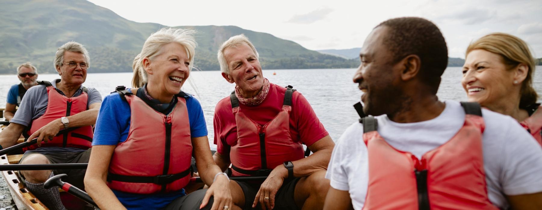 a group of people in a boat